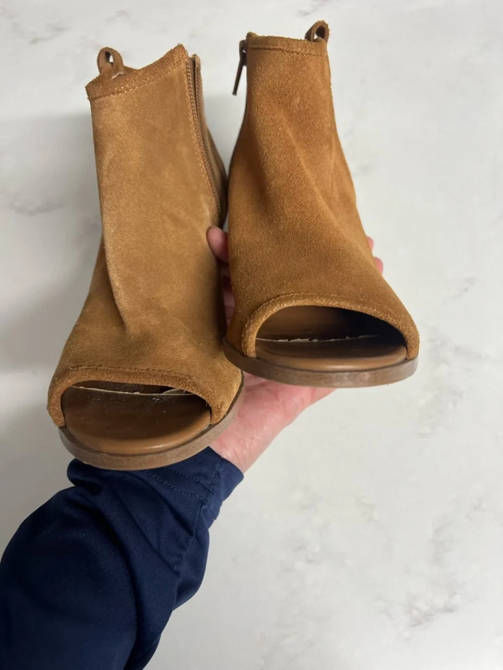 Aldo Cognac Suede Peep-Toe Block Heel Ankle Booties size 6 - Picture 8 of 12